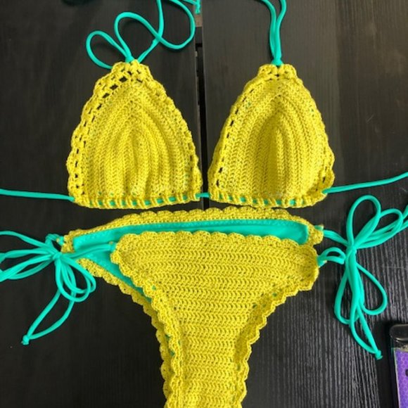 Lime Green Cheeky Crochet Bikini - Picture 1 of 6